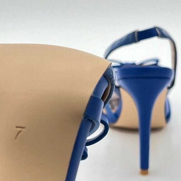 Blue Women Open Toe Bow Sandals High Heel Slingbacks Braid Ball Dance Party Shoe - Picture 5 of 7